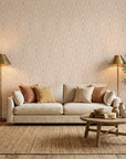 Diamond Echo tribal diamond wallpaper in a warm and inviting living room