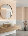 Diamond Echo tribal diamond wallpaper creating ambiance in a serene bathroom