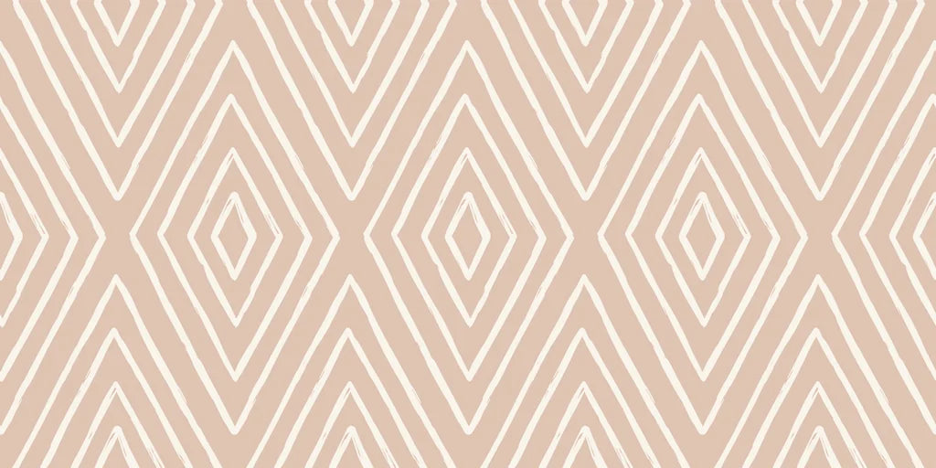 A muted wall covering featuring a continuous geometric diamond design made of white freehand linework against a light tan base