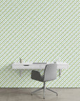 Distant Meadow ditsy floral wallpaper as a feature wall in a bright home office