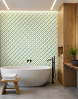 Distant Meadow ditsy floral wallpaper creating ambiance in a serene bathroom