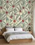 Distressed Daisy weathered floral wallpaper adding character to a cozy bedroom