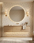 Ditsy Delight cream colorful tiny flower wallpaper creating ambiance in a serene bathroom