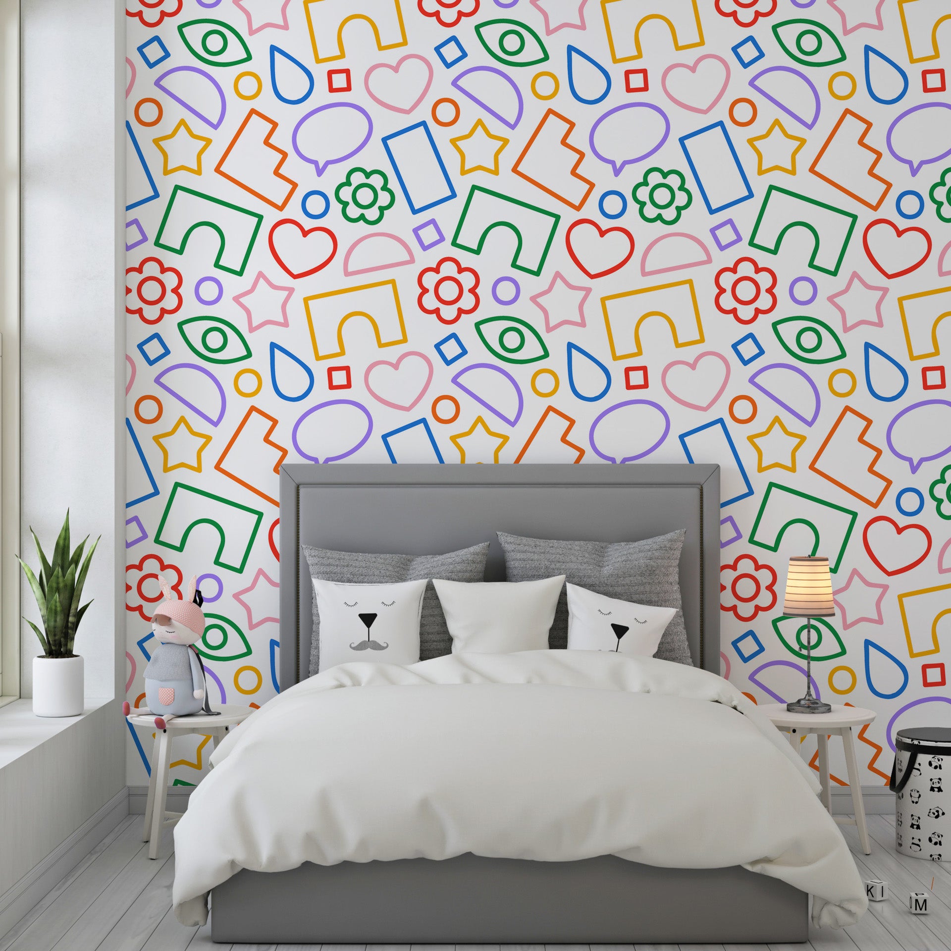 Multicolored abstract linear patterns on self-adhesive wall covering - Doodle Bloom