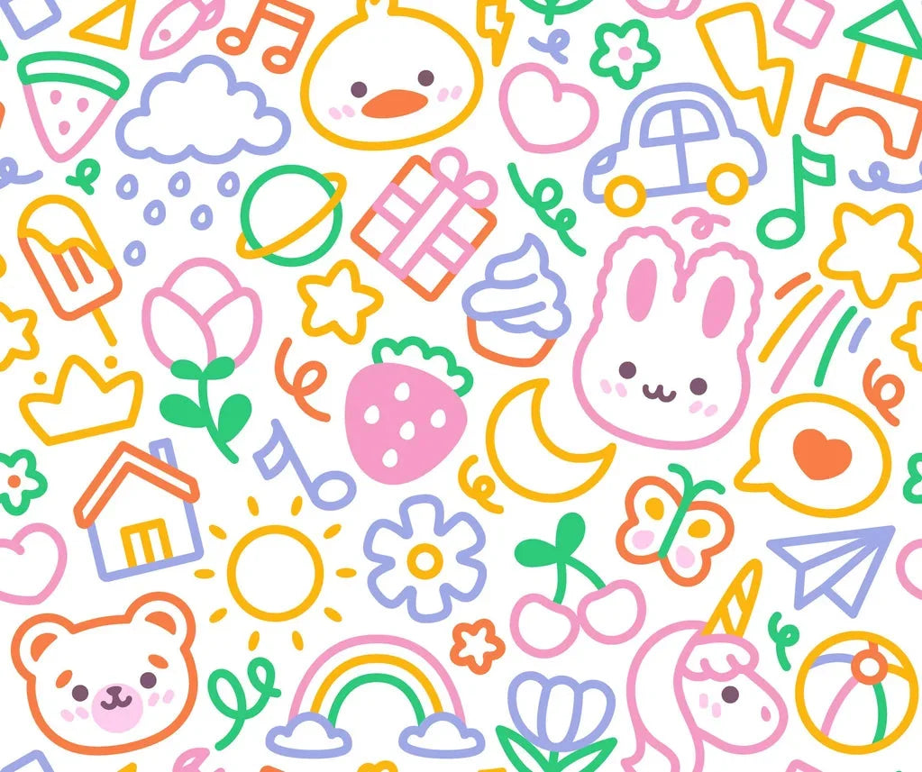 Doodle Dreams white kawaii cartoon character wallpaper