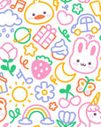 Cute colorful kawaii animal doodle peel and stick wallpaper - Doodle Dreams