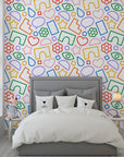 Multicolored abstract linear patterns on self-adhesive wall covering - Doodle Bloom