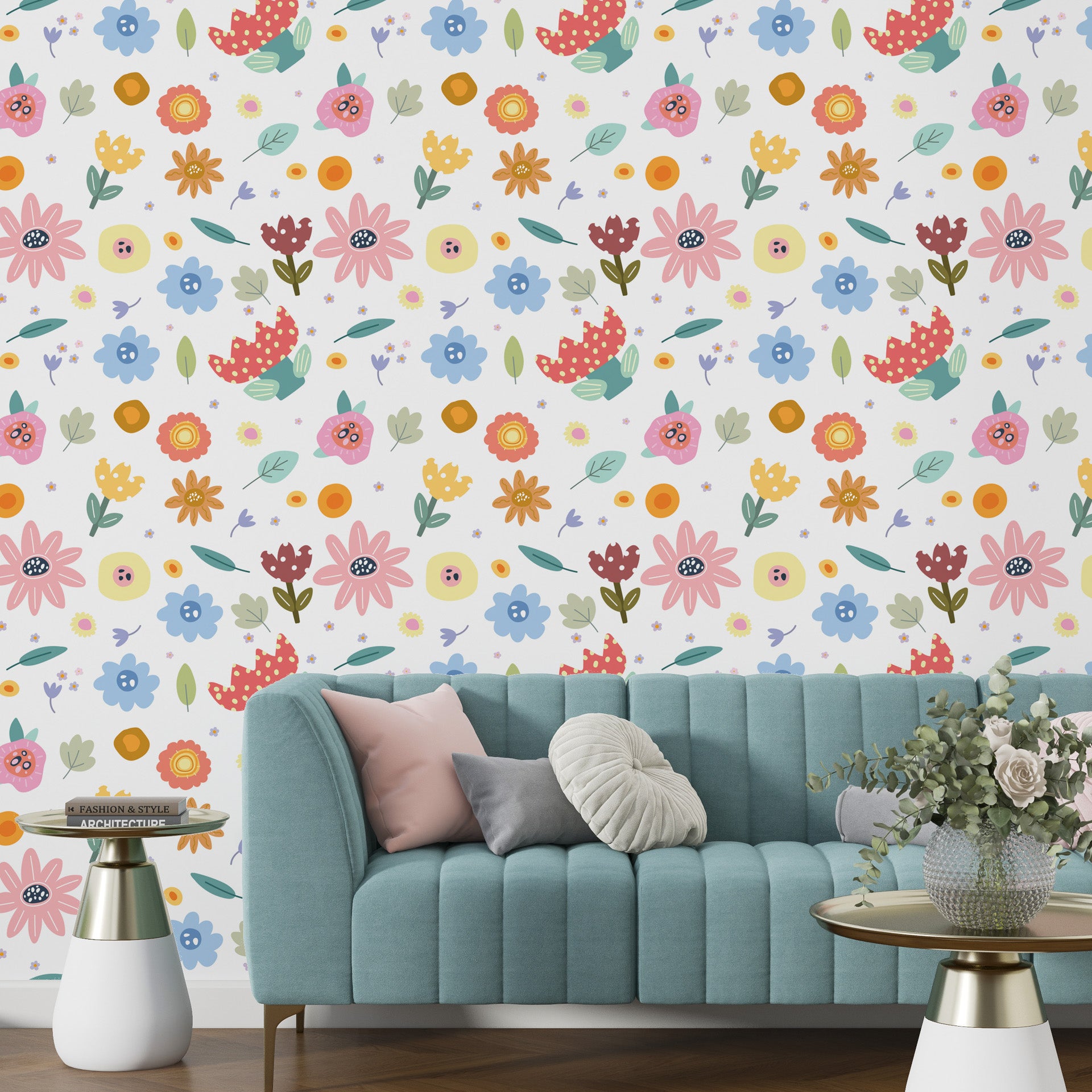 Modern imaginative botanical design featuring vivid hues and artistic petal motifs - Dotted Bliss