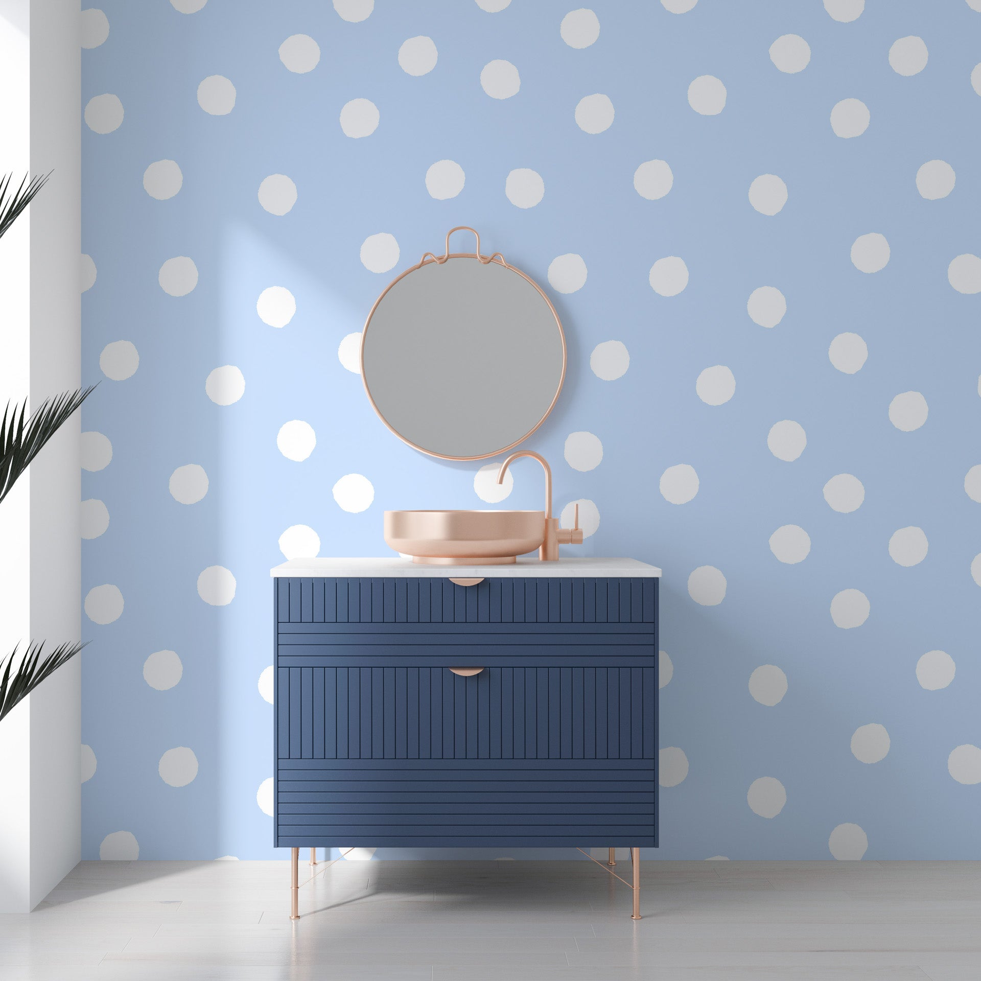 Artisanal light blue background with irregular white polka dot pattern - Dream Drops