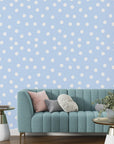Sky blue removable wall decal with hand-drawn white circular motifs - Dream Drops
