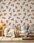 Dream Tandem beige teddy bear and star wallpaper in a warm and inviting living room