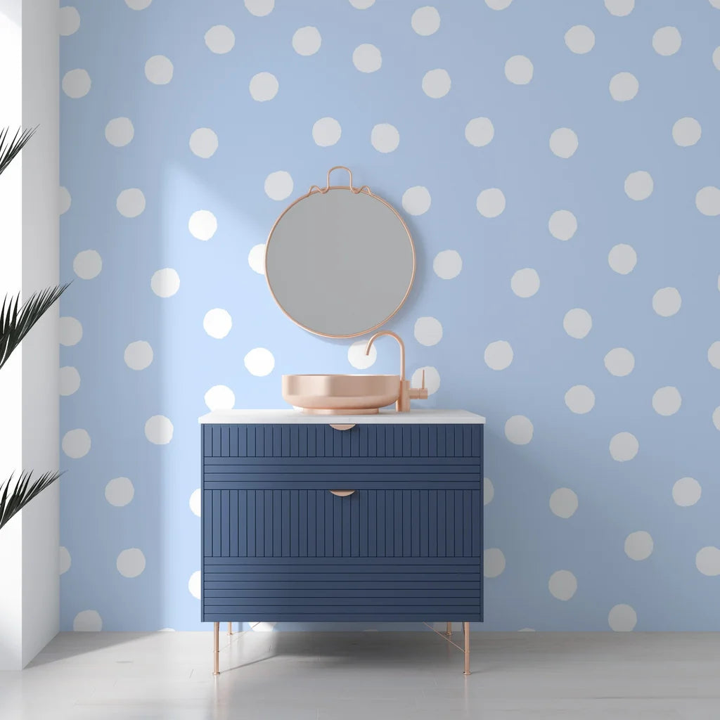 Artisanal light blue background with irregular white polka dot pattern - Dream Drops