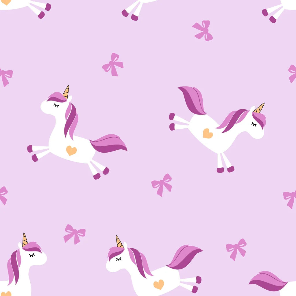 Smooth lilac unicorn and pink bow peel and stick wallpaper -Dream Flight