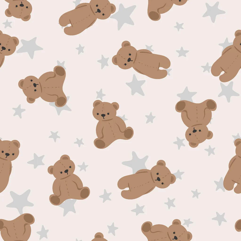 Beige nursery teddy bear and star peel and stick wallpaper - Dream Tandem