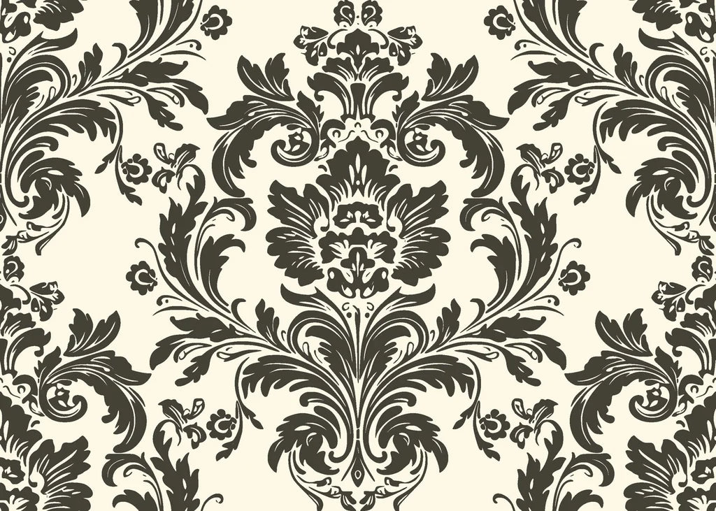 Dreamy Fern Dial black and cream damask wallpaper