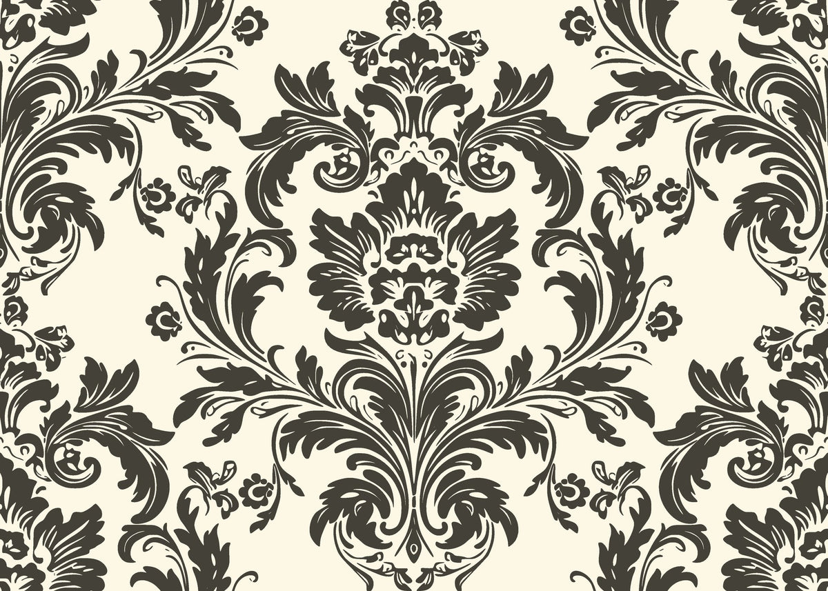 Dreamy Fern Dial black and cream damask wallpaper