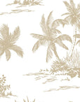 White and beige palm tree sketches on minimalist removable wallpaper