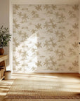 Neutral beige and white palm tree sketch wallpaper with peel and stick application