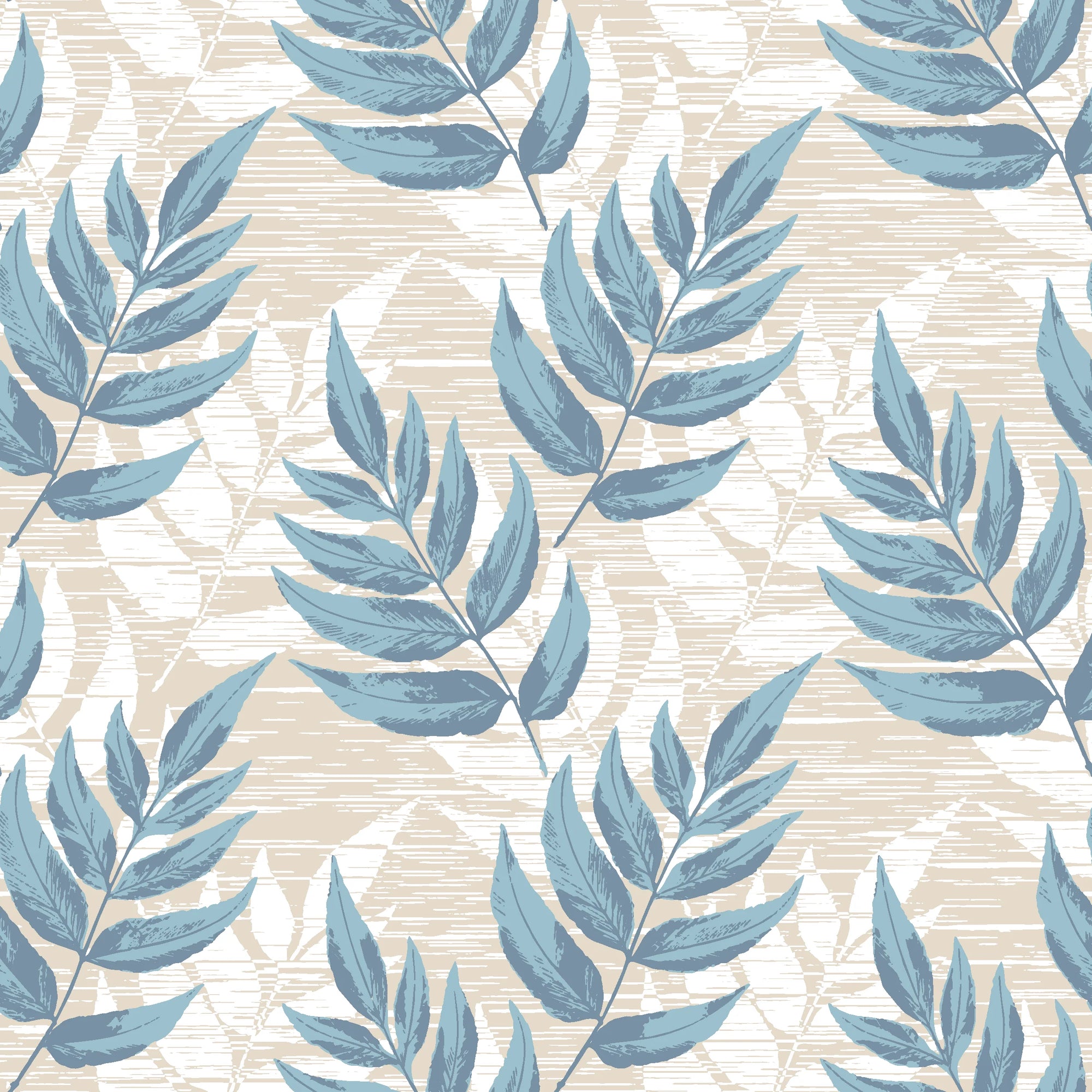 Driftwood Fern blue botanical peel and stick wallpaper
