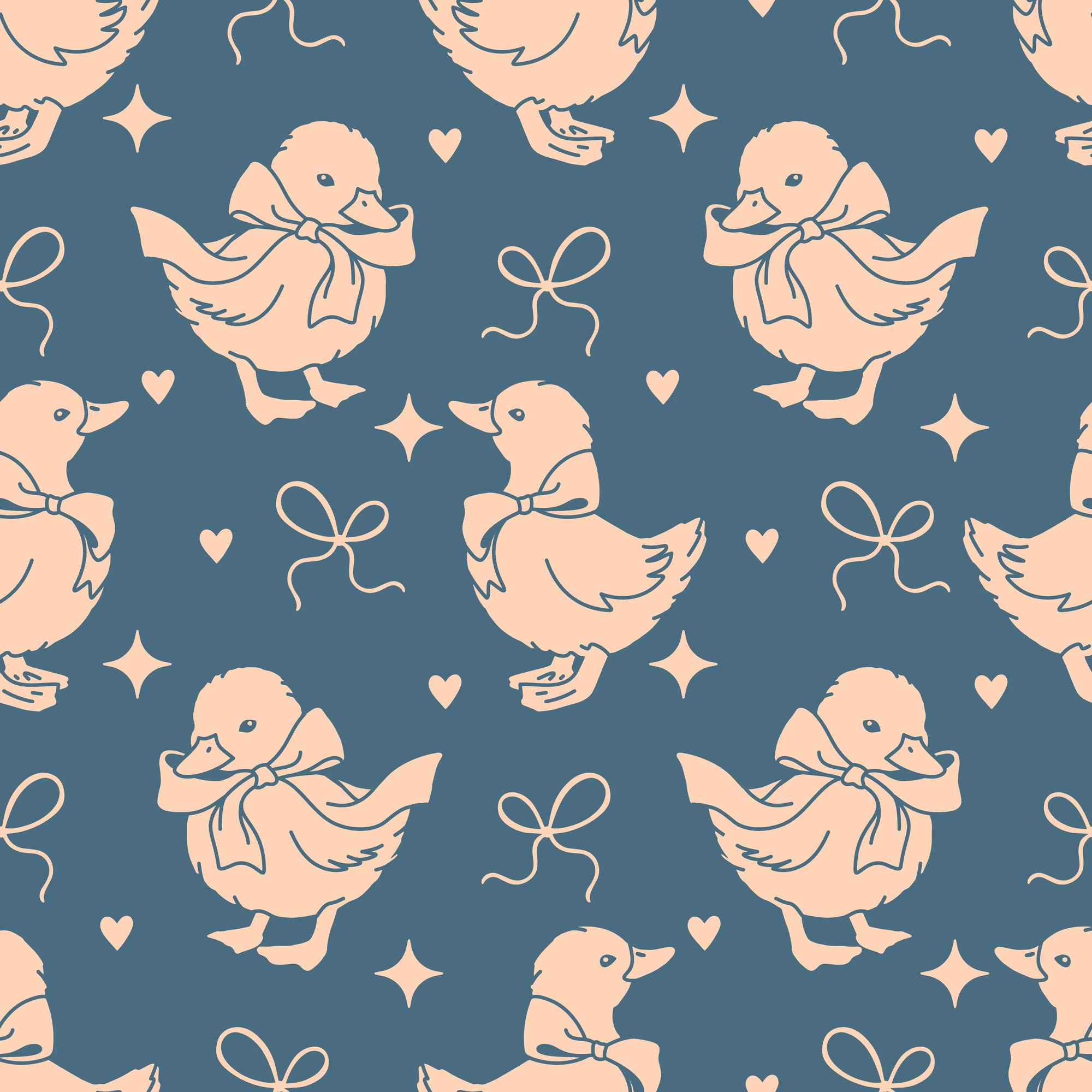 Smooth peel and stick wallpaper with blush ducklings and bows - Duckling Waltz