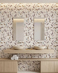 Dusk Canopy neutral botanical peel and stick wallpaper as a feature wall in a bright home office