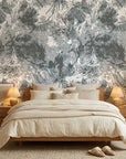 Dusk Foliage serene grey botanical wallpaper adding character to a cozy bedroom