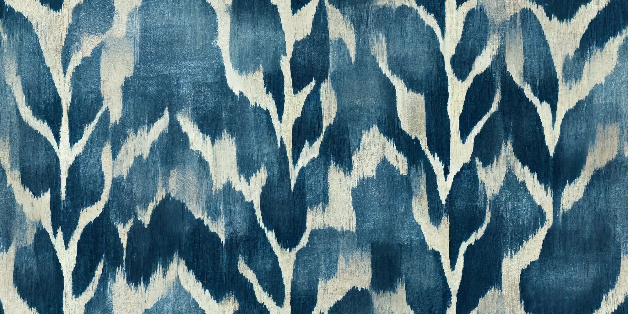 Textured indigo ikat leaf peel and stick wallpaper - Dusk Feather