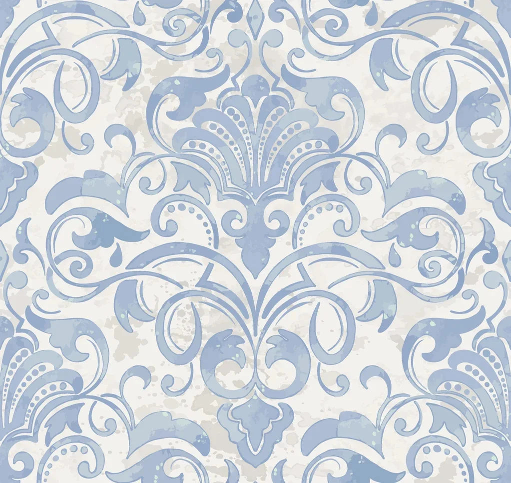 Dusky Garden Waltz soft blue damask wallpaper