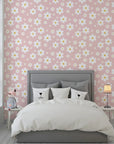 Soft pink and white daisy pattern on a smooth self-adhesive wall covering - Dusky Bloom