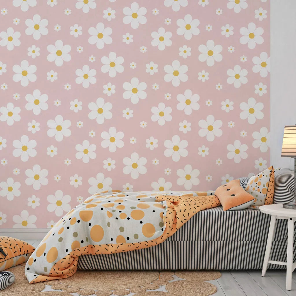 Delicate blush and white daisy floral print with a matte finish - Dusky Bloom