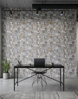 Dust & Form grey geometric mosaic as a feature wall in a bright home office