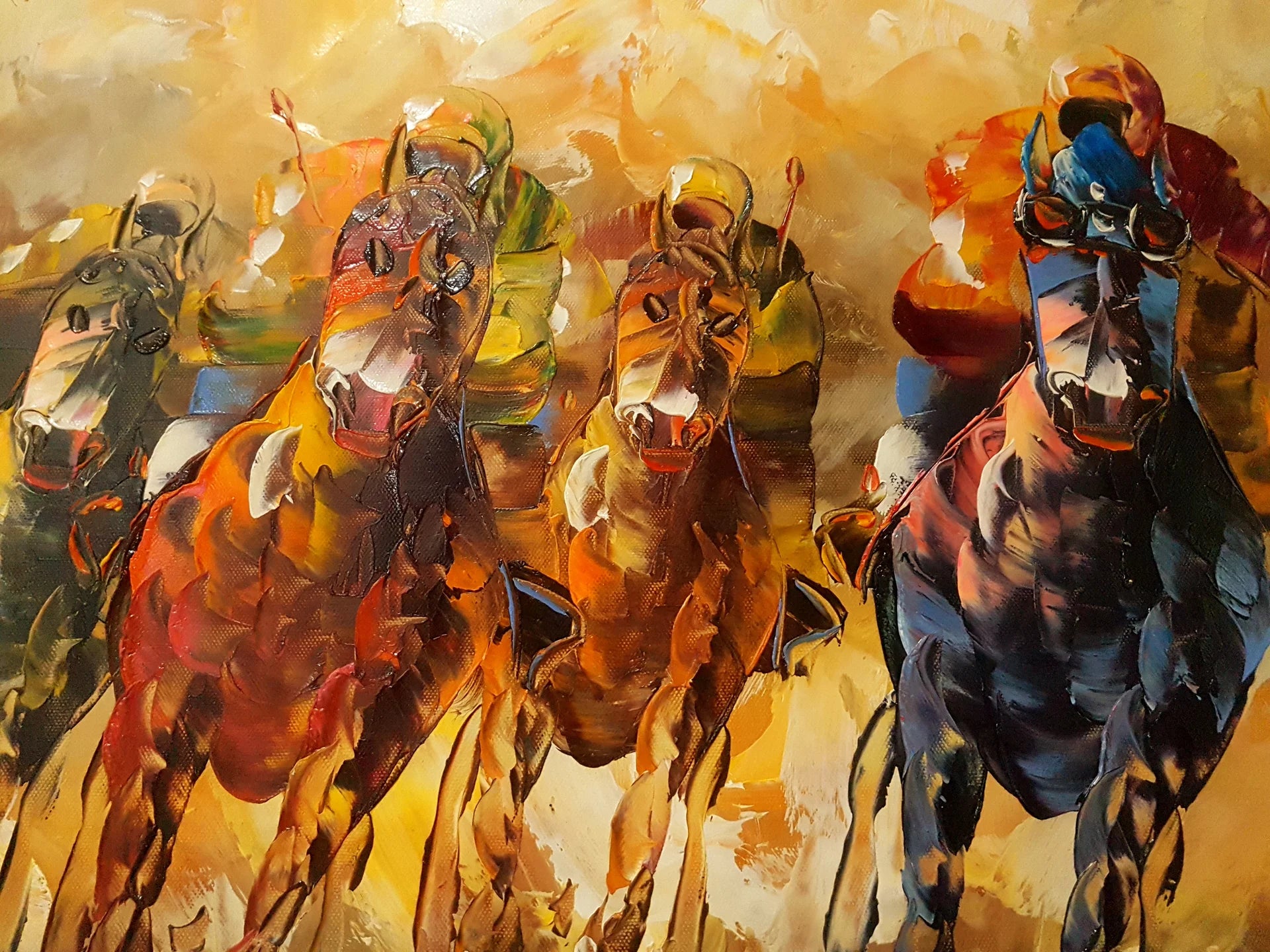 Dust & Thunder equestrian horse racing painterly wallpaper creating ambiance in a serene bathroom