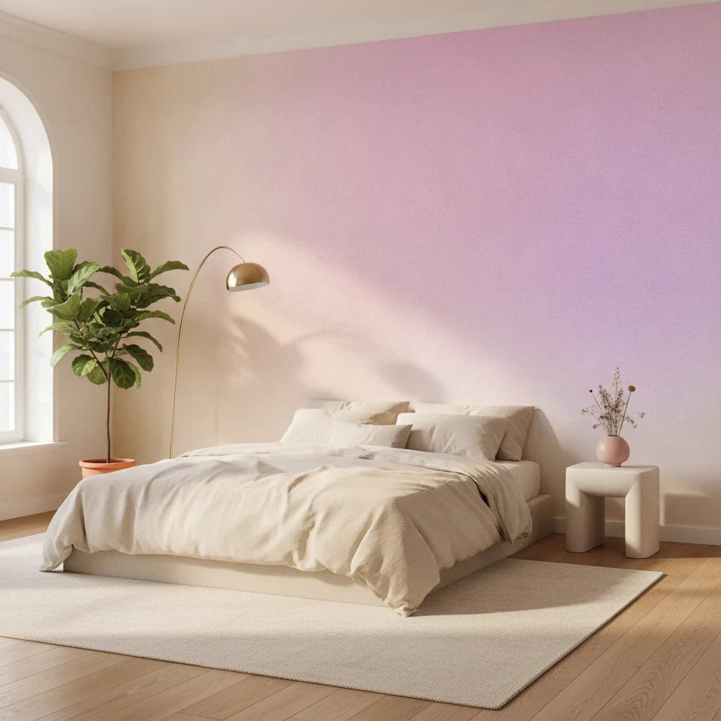 Dusted Sky soft pink lavender ombré in a warm and inviting living room