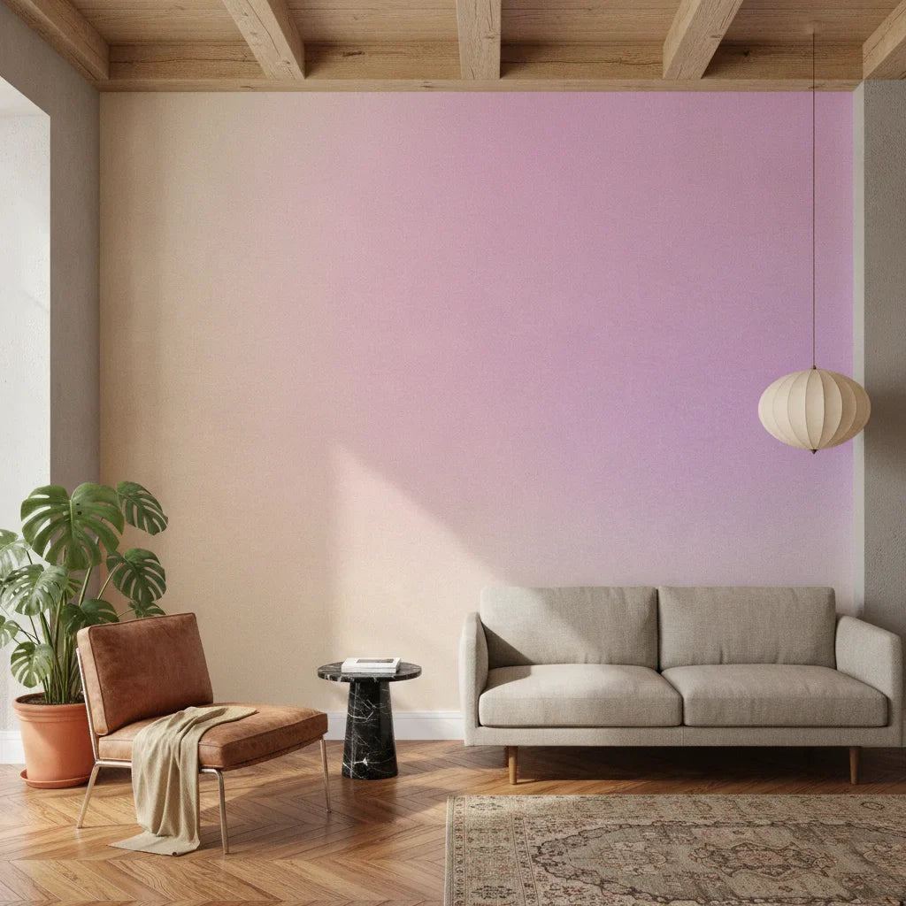 Dusted Sky soft pink lavender ombré adding character to a cozy bedroom