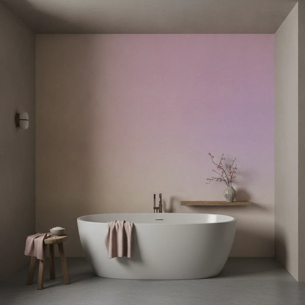 Dusted Sky soft pink lavender ombré as a feature wall in a bright home office