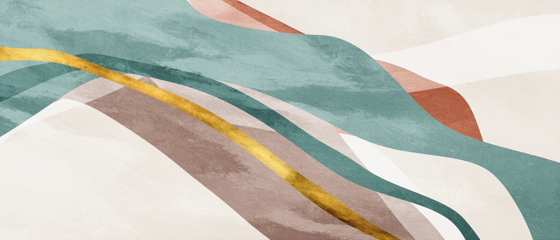 Multi-colored removable wallpaper evoking land and water elements