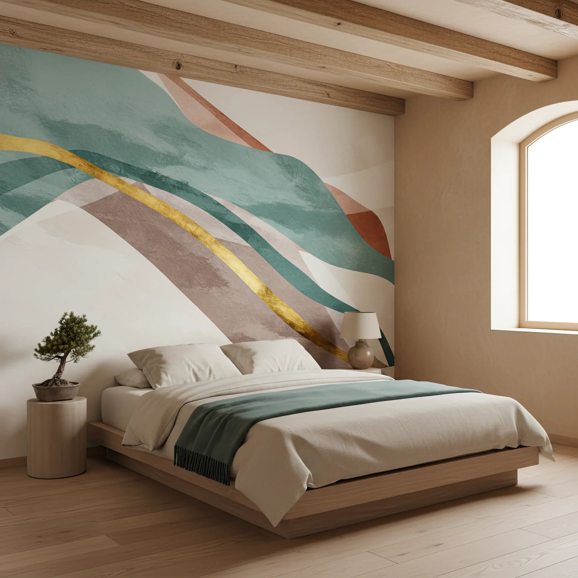 Removable wallpaper blending natural brown, green and golden hues