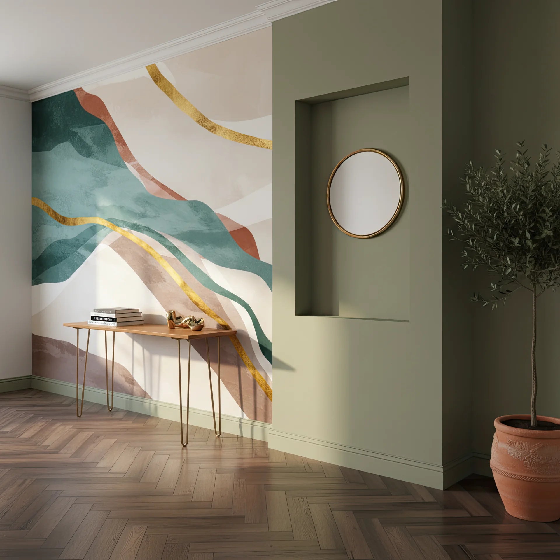 Abstract flowing pattern wallpaper with landscape color palette