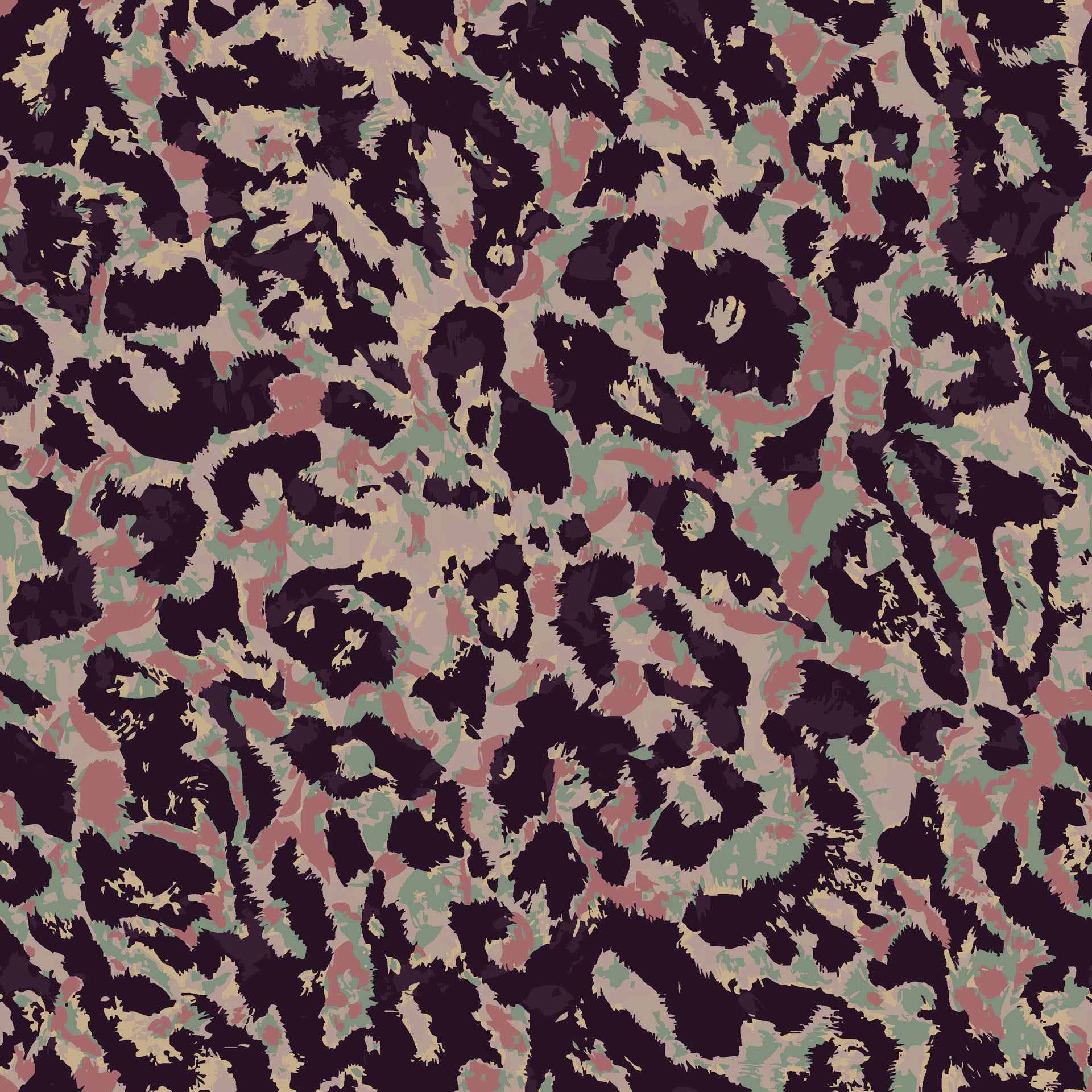 Self-adhesive wall covering featuring an abstract pink and green leopard spot pattern, named Earthy Echoes