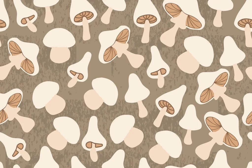 Beige and brown mushroom botanical peel and stick wallpaper - Earthy Chorus
