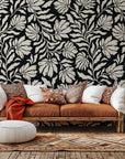 Self-adhesive cream wallpaper, a modern design showcasing black floral branches, named Ebony Bloom