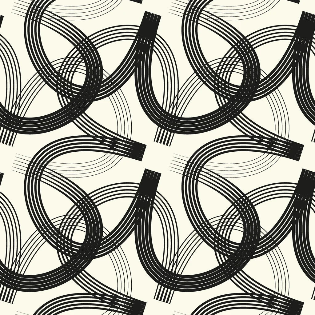 Echo Bound Black white abstract curved line wallpaper