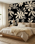 Echo Garden symmetrical floral wallpaper adding character to a cozy bedroom