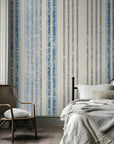 Textured blue grey distressed vertical stripe peel and stick wallpaper - Ecliptic Flow