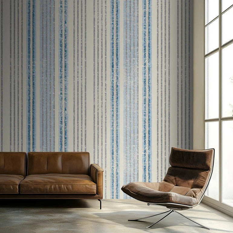 Textured blue grey distressed vertical stripe peel and stick wallpaper - Ecliptic Flow