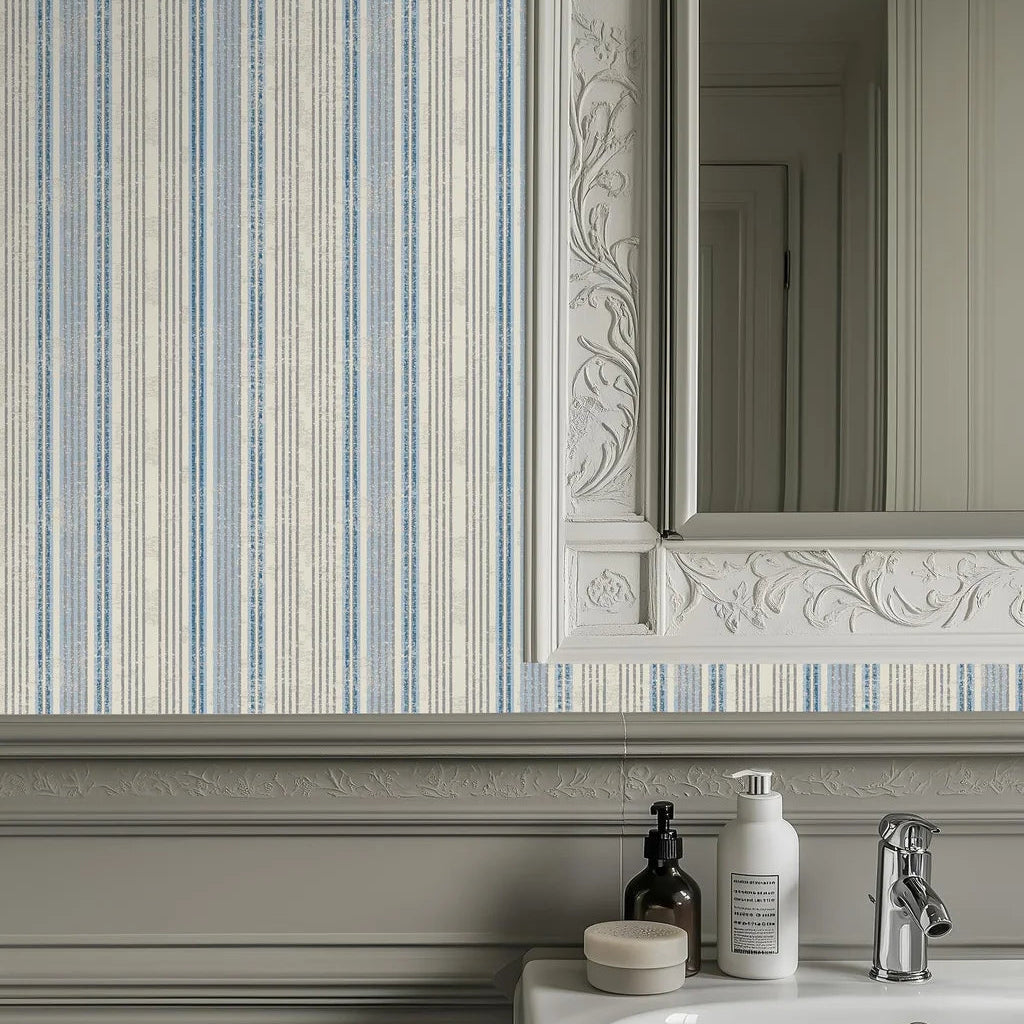 Textured blue grey distressed vertical stripe peel and stick wallpaper - Ecliptic Flow