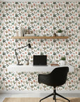 Eden Bloom paradise flower wallpaper as a feature wall in a bright home office
