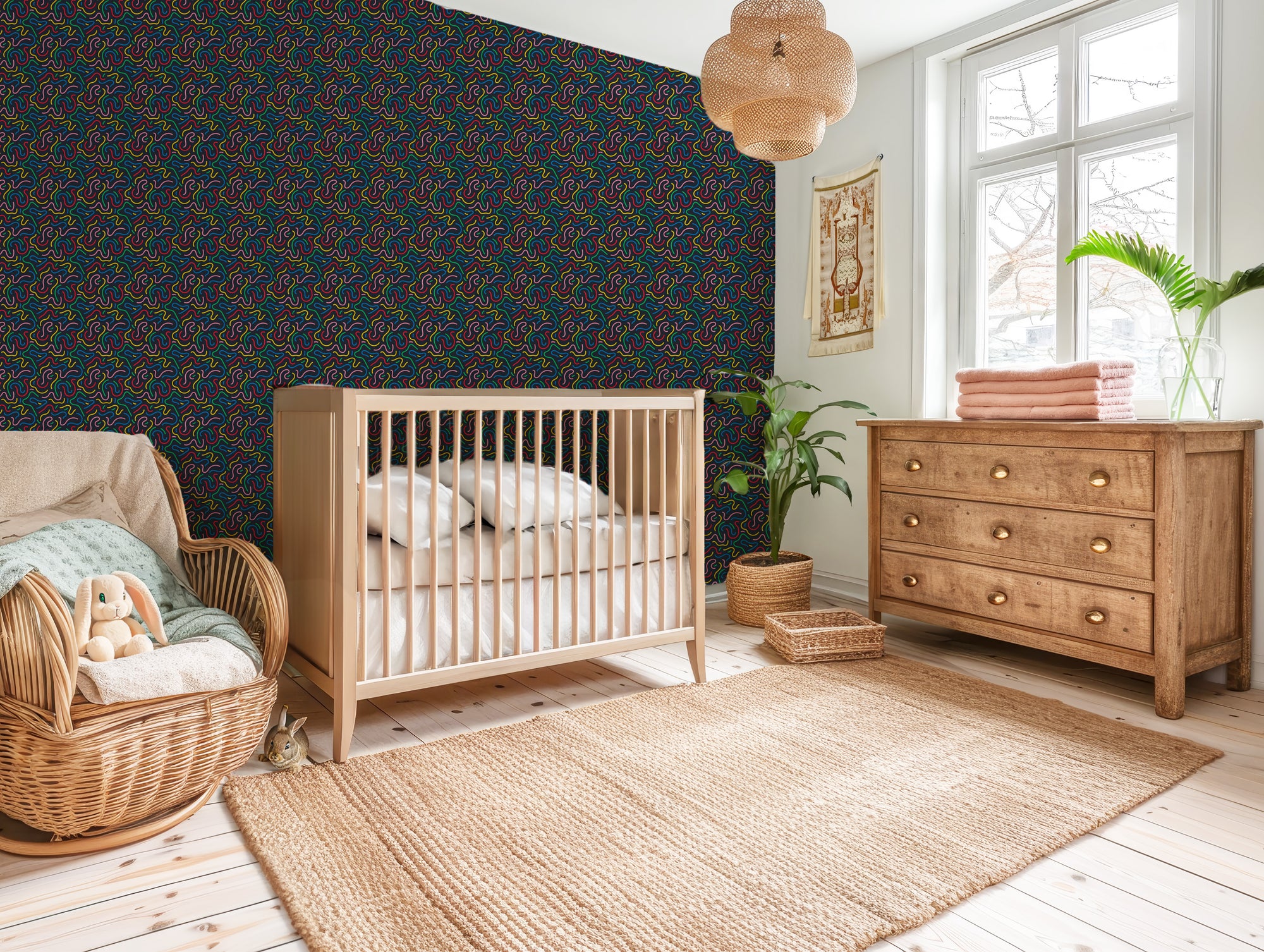 Digital background displaying a complex, electric-blue maze pattern