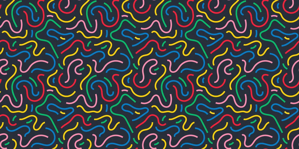 Matte navy blue colorful neon squiggles peel and stick wallpaper -Electric Maze