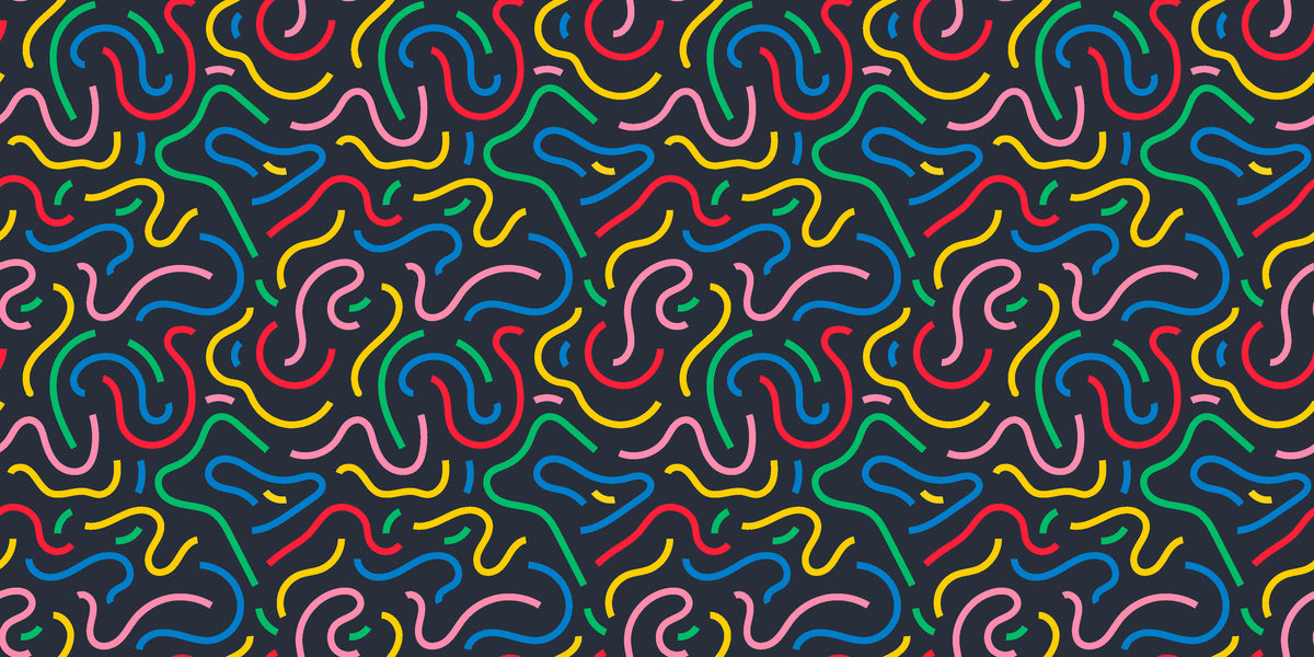 Matte navy blue colorful neon squiggles peel and stick wallpaper -Electric Maze